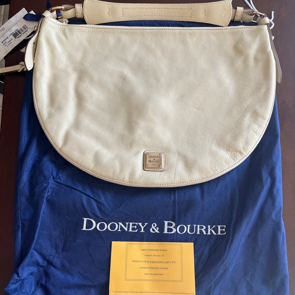 New Dooney & Bourke Bone Large Luna Expandable Pebble Leather Hobo Purse w/ Dust